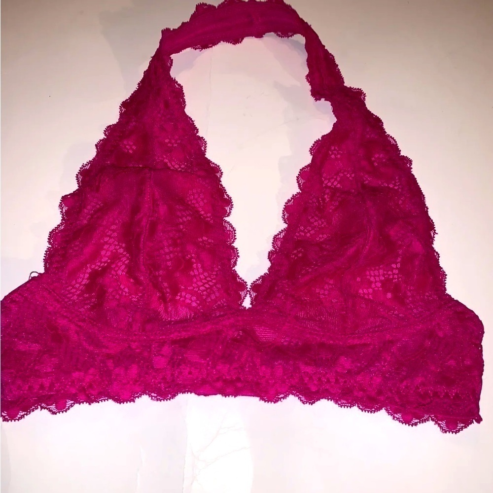 Intimately Free People Galloon Lace Halter Bra Hot Pink Women’s Sz XS